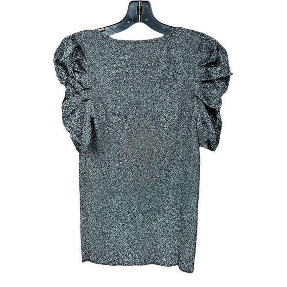 INC International Concepts Top Scoop Neck Black Metallic Puff Sleeves Stretch XL - Picture 6 of 16